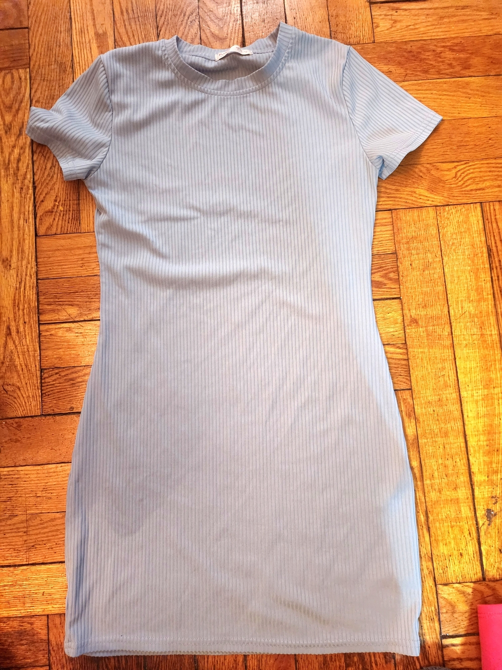 Romwe Light Blue Ribbed Bodycon Dress